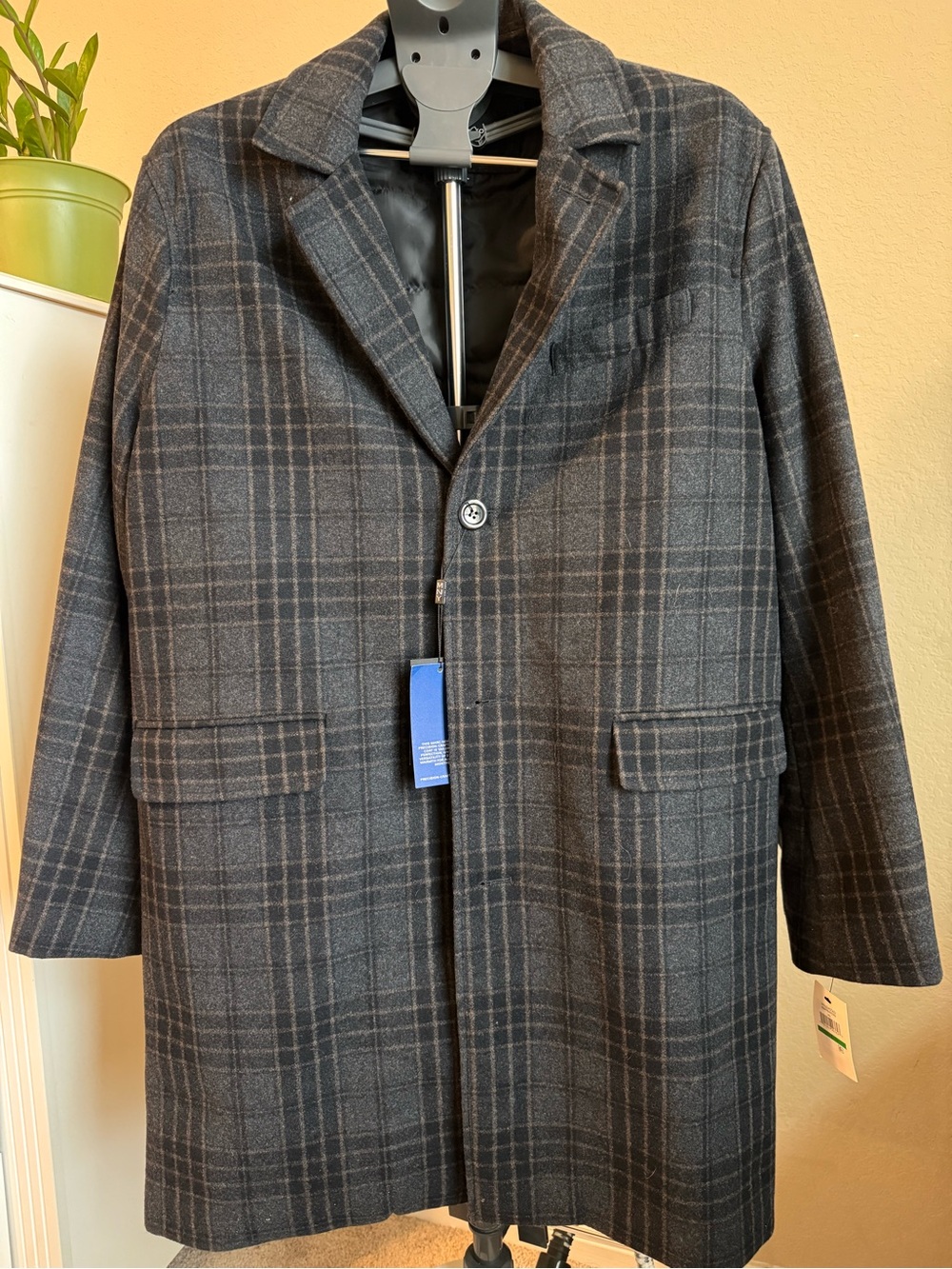 Marc New York by Andrew Marc -Men's Charcoal Plaid Pea Coat